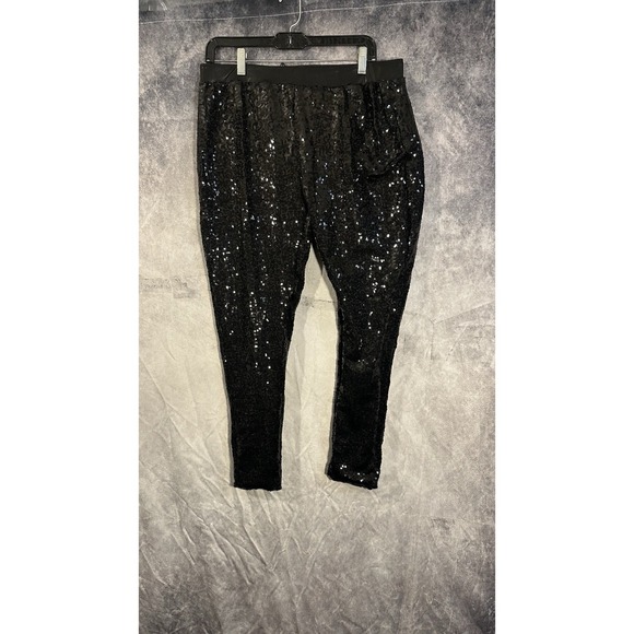 catalog favorites Women's Black Sequin Stretch Pants Size XL Bling - Picture 1 of 12